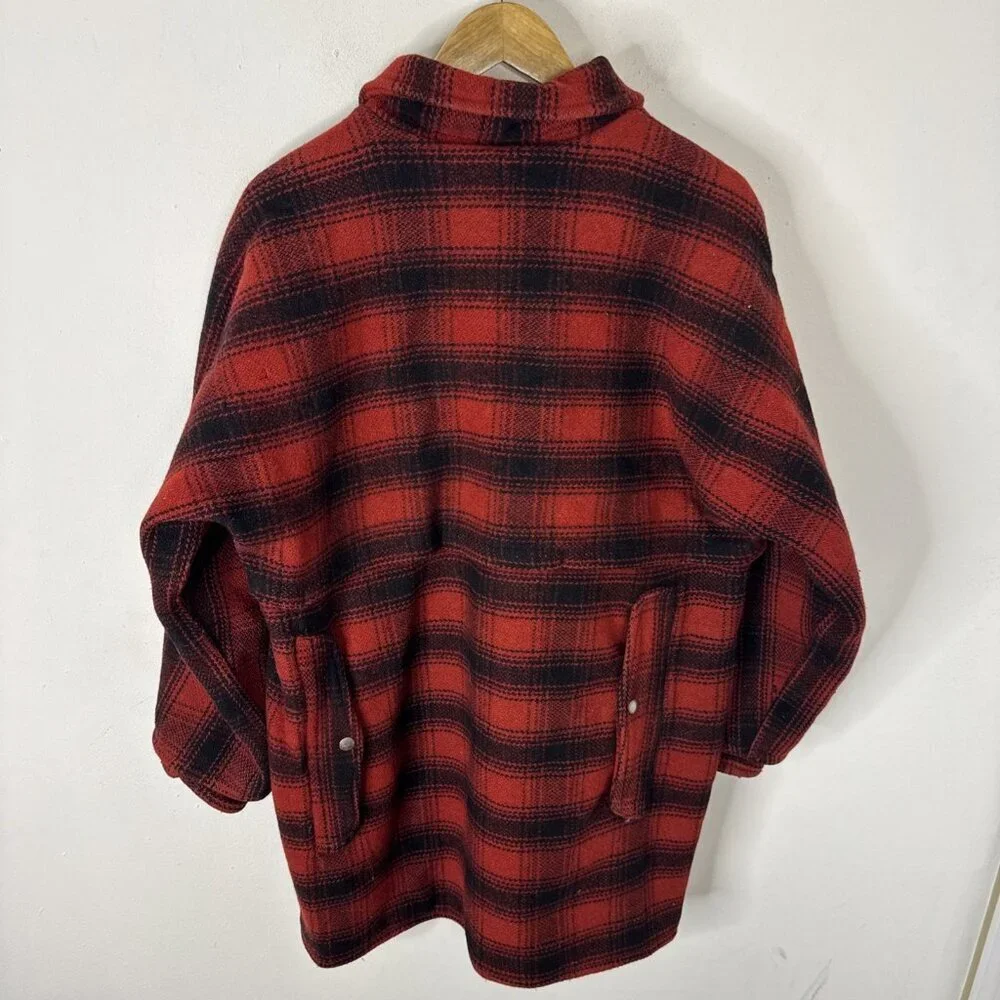 VTG Red Black Wool Buffalo Plaid Cruiser Jacket M Workwear‎ Game Pocket 60s 70s